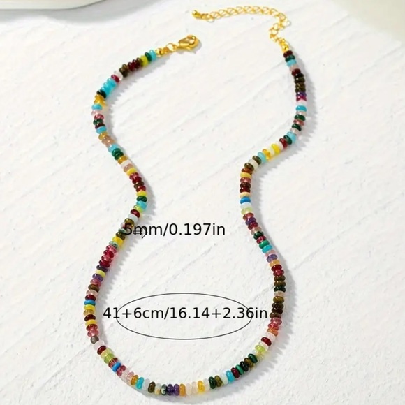 NEW Colorful Gemstone Natural Stone Beaded Adjustable Choker Necklace Gold - Picture 4 of 14